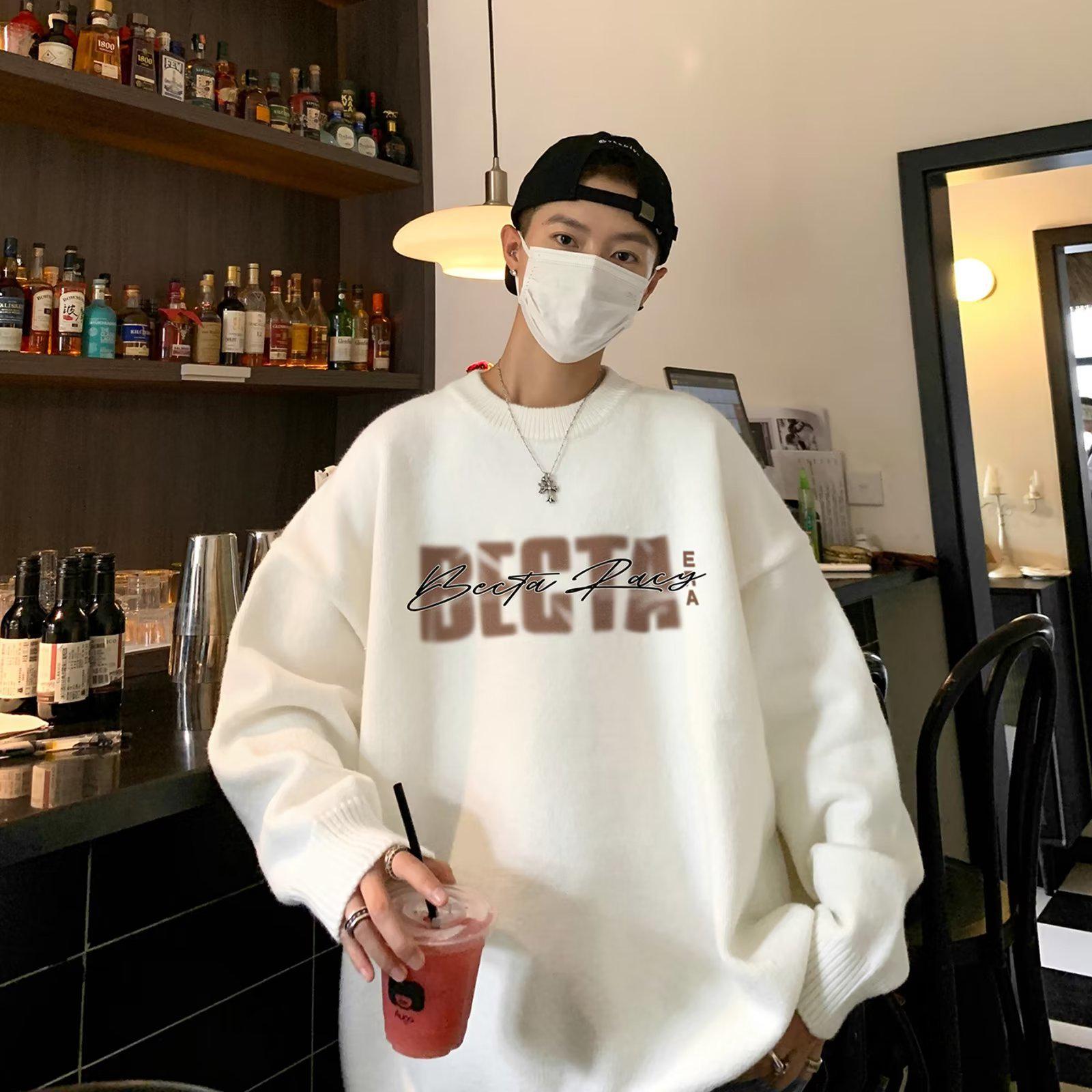 Men s Retro Japanese Style Loose Knit Pullover for Autumn/Winter L белый