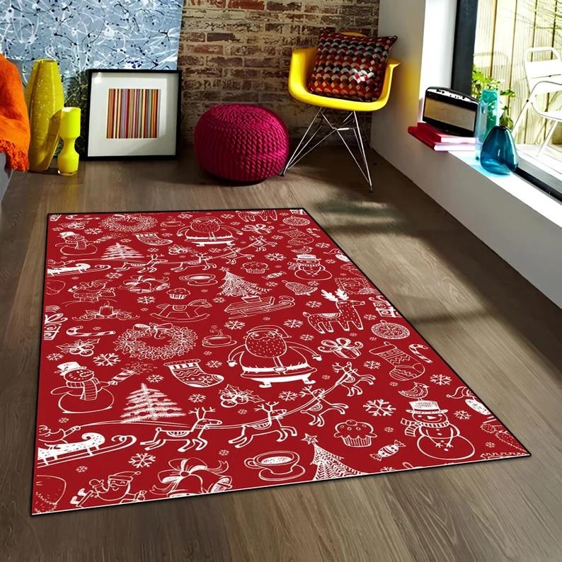 

Red Merry Christmas Rug Christmas Floor Mat Fashion Creativity Living Room Mat Non-slip Sofa Floor Large Area Decorative Rug 40cm x 60cm
