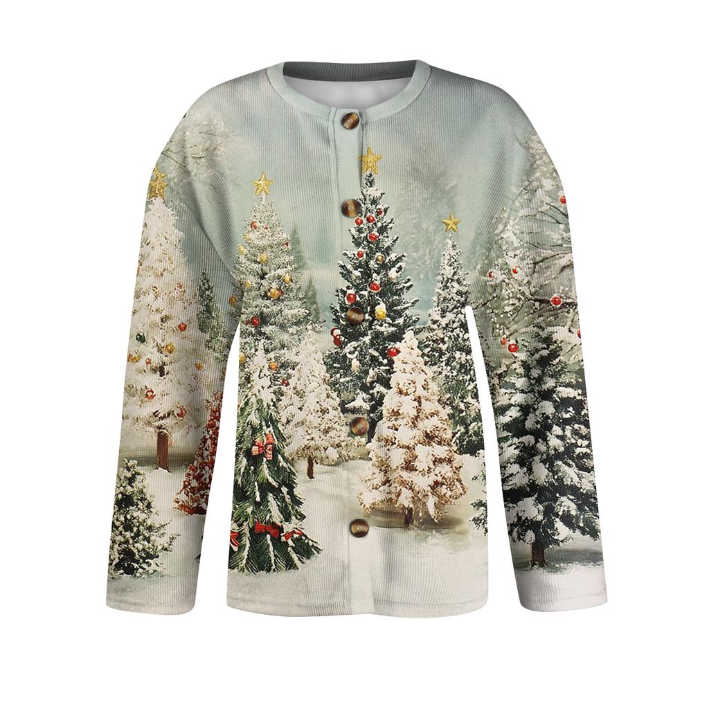 Women's Fashion Printed Long Sleeve Knitted Cardigan Button Down Jacket