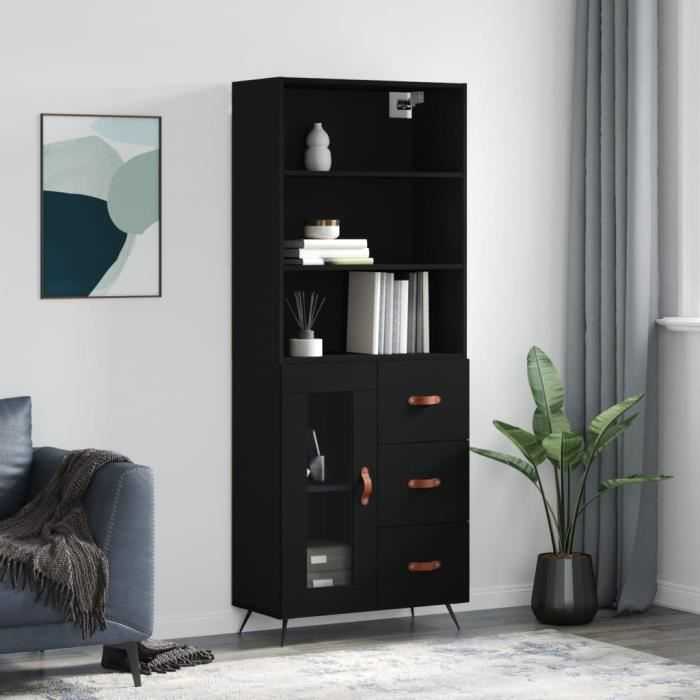 VidaXL Buffet haut Noir 69,5x34x180 cm Bois d'ingénierie 3189478