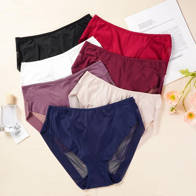 Simple Seamless Breathable Ice Silk Hollow Mesh Women's Underwear Mid-waist Briefs Sexy and Comfortable Underwear