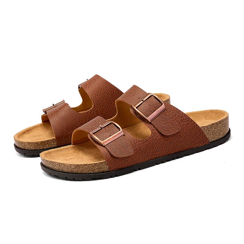 

Fashion New Men s PU Leather Slide Slippers Summer Comfortable Open-Toe Walking Shoes Bathroom Slippers for Men Anti-Slip Home Flats 46