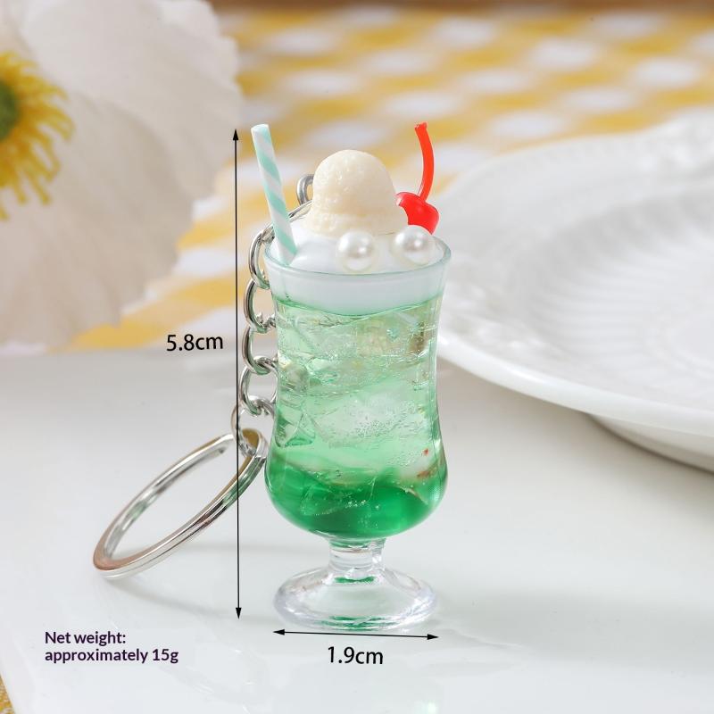 1Pcs Realistic Mini Ice Cream Soda Cup Keychains With Cherry Topping Bright Colors For Bag Decoration And Small Gifts