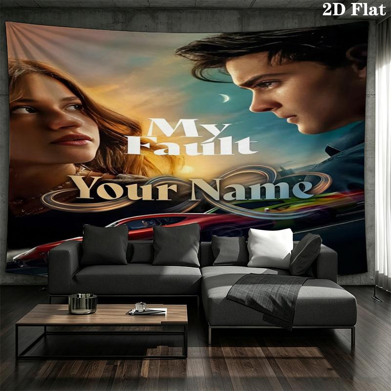 Culpa Mia Custom Name Wall Tapestry Aesthetic Wall Hanging Printed Fabric Blanket Decorative Tapestries For Bedroom Living Room Home Decor