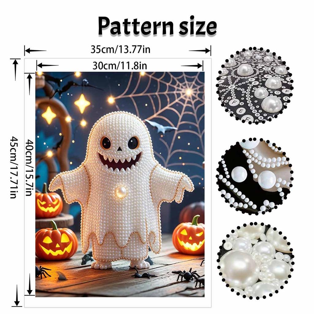 Halloween Perlenmalerei handgemacht DIY Kunst weiße Perle Maskottchen Kürbis Netz Lichter Perle Heimdekoration Malerei