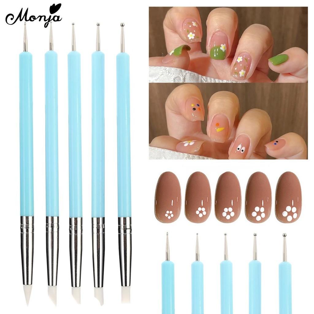 

Monja 5Pcs Double-ended Silicone Head Carving Pen Nail Rhinestone Picker Dotting Pen Flower Sculpting Stick Embossing Pen DIY Manicure Tools