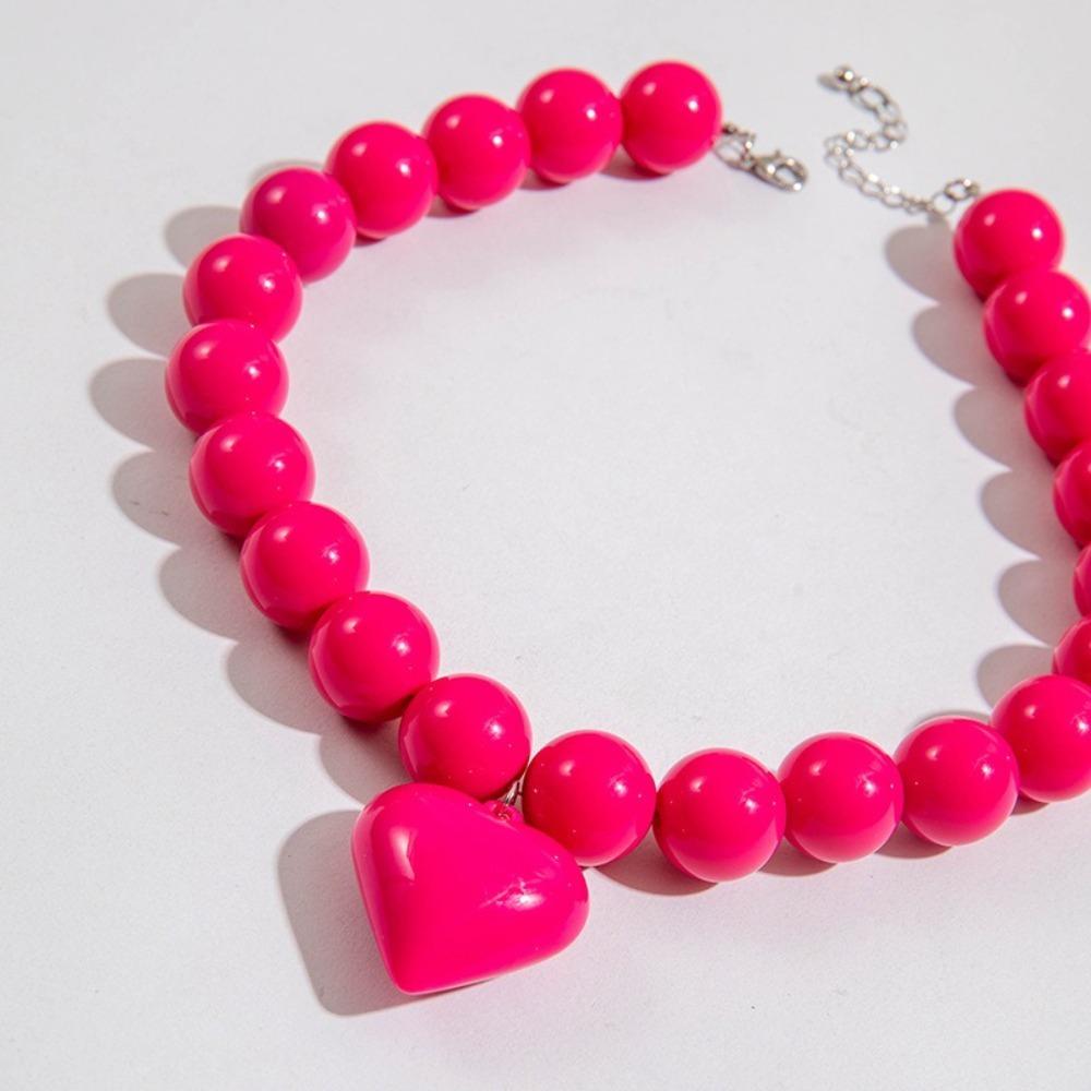 Exaggerated Round Bead Heart Pendant Necklace Adjustable Party Jewelry Gift Chain Choker Handmade Collar Necklace for Women