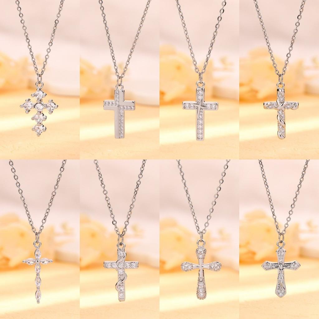 Zircon Cross Necklace Trendy Japanese Women'S Hip-Hop Kusa Wind Casual Sweater Chain Sweater Chain Diamond Collarbone Chain