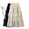 Women's Summer French Lace Patchwork Midi Skirt with Embroidery