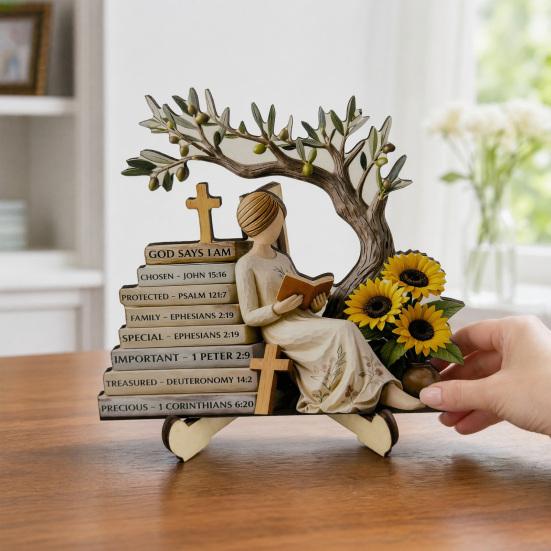 Scultura Decorativa Minimalista per Scaffale, Statuetta in Legno di Ragazza che Legge, Statua Stabile in Stile Pastorale, Statuetta da Scrivania per Decorazione di Librerie, Guarigione Artistica
