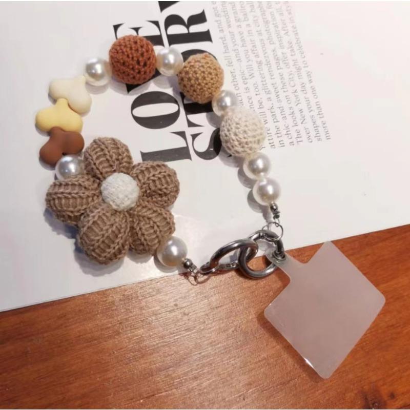 Kurze Handgemachte Wollblume Liebes Tasche Perlen Anhänger Internet Berühmtheit Handy Lanyard Tragbare Kette Lanyard
