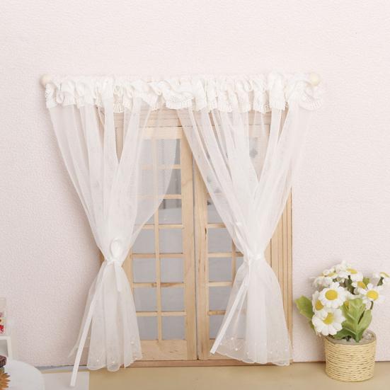 1/6 1/12 Dollhouse Accessory Miniature Lace Window Curtain Mini Bedroom Furniture Accessory Realistic Micro Landscape Ornament Photo Prop