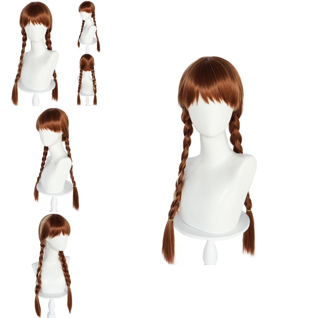 Disney Frozen Princess Anna Cosplay Wig With Double Braid And Bangs For Costume Parties