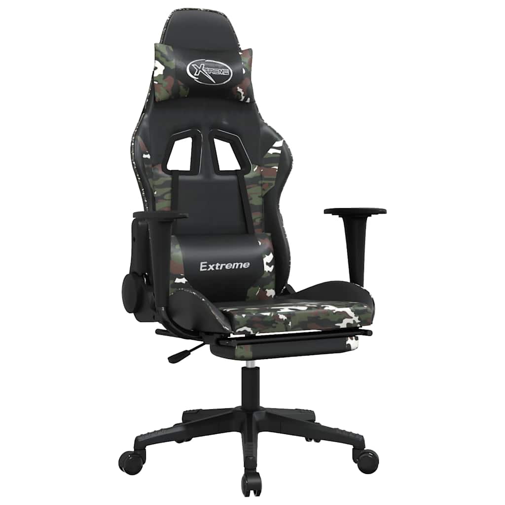 Gaming Chair with Massage Function and Footrest Black and Camouflage Artificial Leather