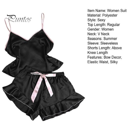 2 ks/sada Dámské pyžama Set saténový řemínek na špagety bez rukávů bez zad, výstřih do V.