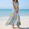 Maxi Dresses For Women V Neck Short Sleeve Dress Empire Waist Boho Summer Holiday Beach Flowy Slit Maxi Dress Halter Neck Dress