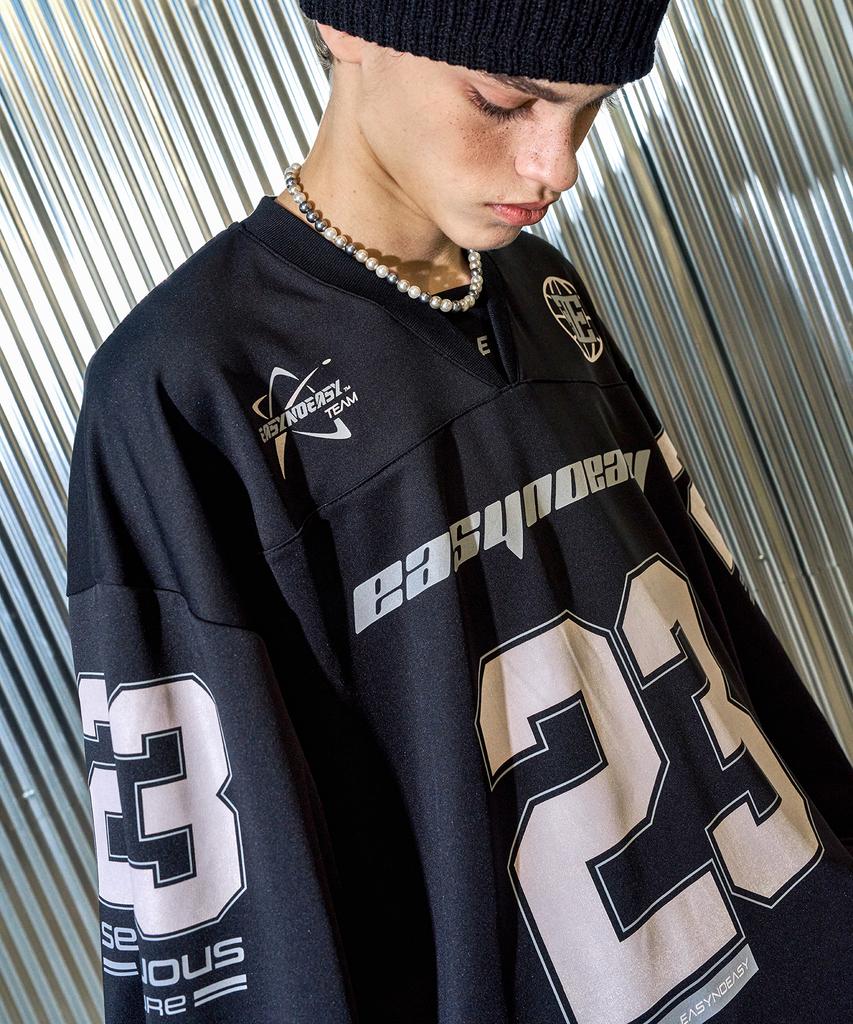 EASY NO EASY Long Sleeve Football Jersey - Black