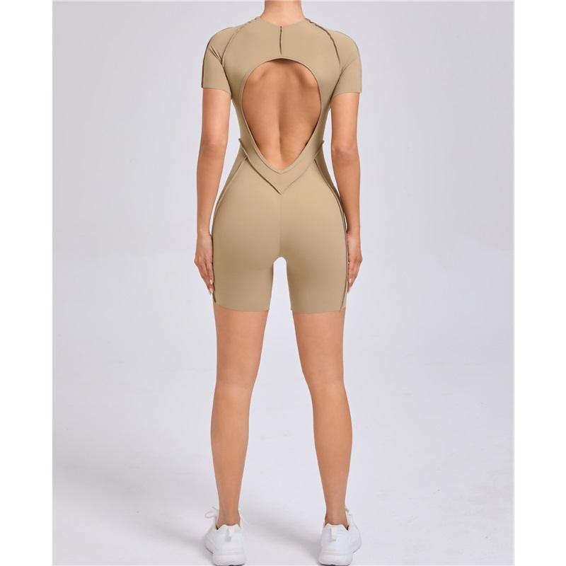 Frumusețe Tridimensională Europeană și Americană Sport Dintr-o Bucată Haine de Yoga Dintr-o Bucată Mulate cu Mâneci Scurte cu Guler Halter Haine de Fitness Dintr-o Bucată