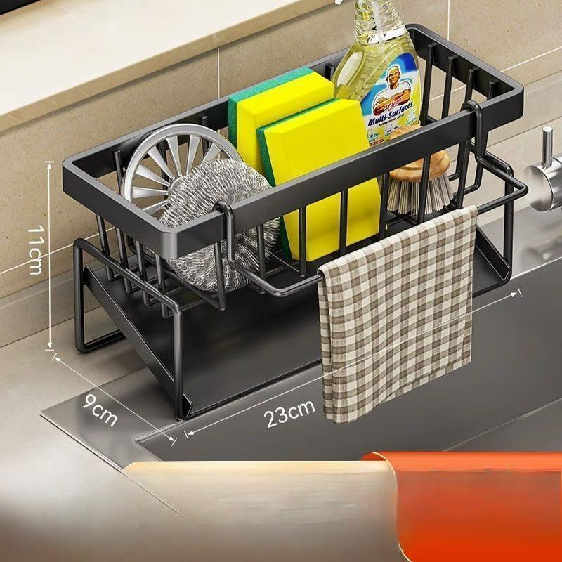 Kitchen Sink Sponge Holder, Self Draining Kitchen Sink Organizer, Sink Rack, Dish Brush Rag Soap Scrub Accessories