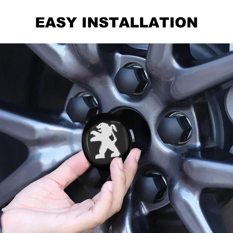 Pegatina para Coche 4uds Pegatinas Decorativas Metálicas para Tapacubos de Rueda de Coche Para Peugeot 206 207 208 306 307 308 406 407 408 301 106 107 108 2008 300