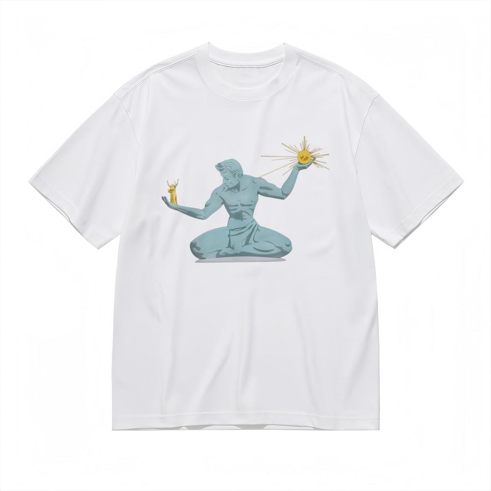 

Boho Deer and Sun Graphic T-shirt Men s Unisex White 100% Cotton Summer Tops USA 4XL