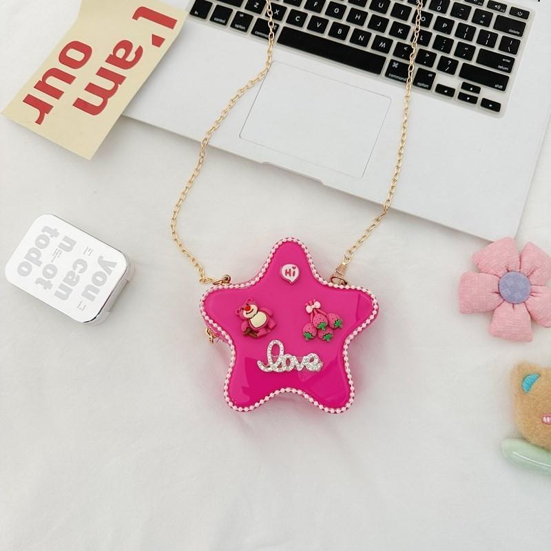 Adorable Cartoon Star Crossbody Bag For Kids Stylish Chain Strap Waterproof Pvc