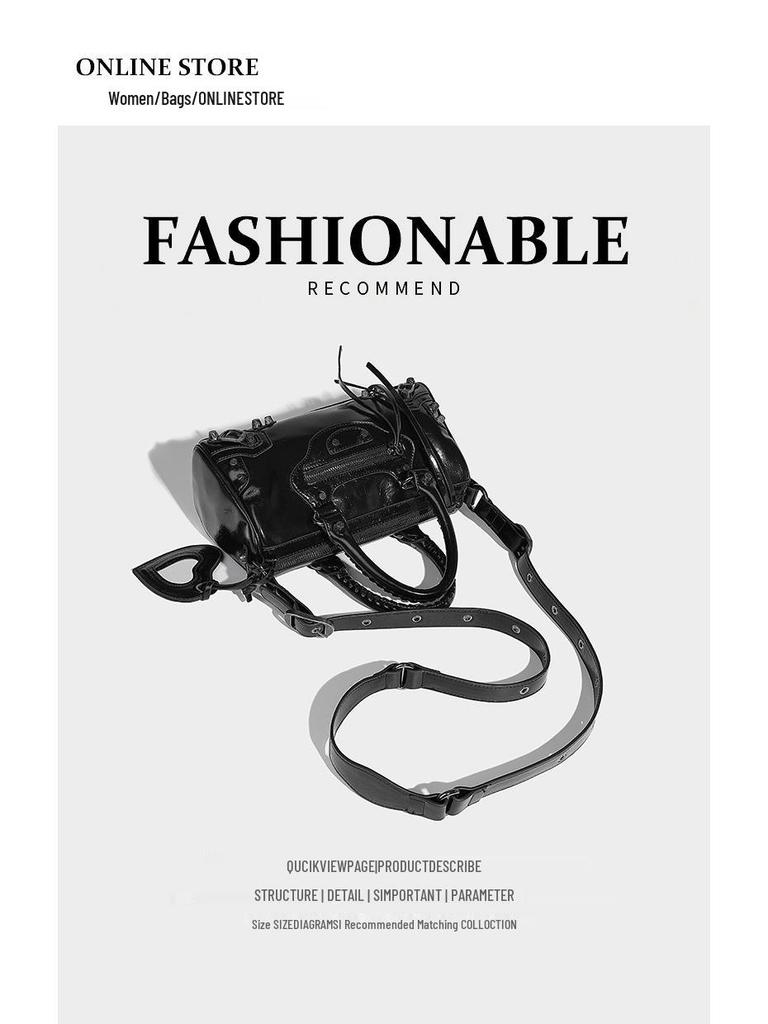 Stylish Dark Rivet Motorcycle Bag – High-End, Large-Capacity Shoulder/Crossbody Tote for Trendy Women