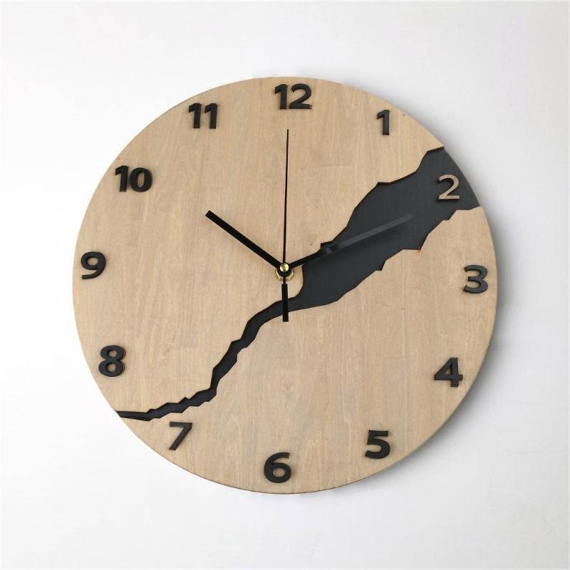 Elegant Simplistic Wood Wall Clock with Creative Crack Detail for Home Decors Battery Operated Round Hanging Clock
