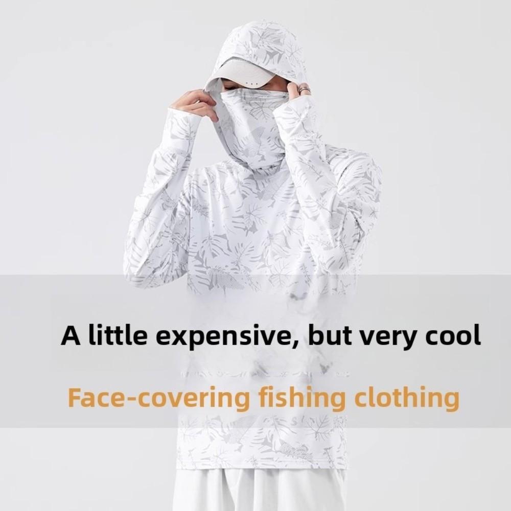 Camicia da Pesca con Cappuccio Estate Maschera Tessuto Performante Abbigliamento da Pesca con Cappuccio Materiale Leggero Camicia con Protezione UV