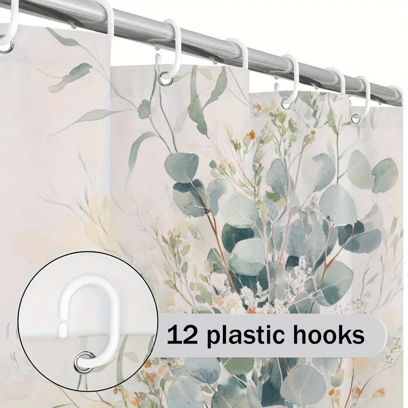 1Pc Eucalyptus Leaf Shower Curtain Set With Hooks, Hd Printing, Easy To Clean, Hole-Free Installation, Bathroom Decoration