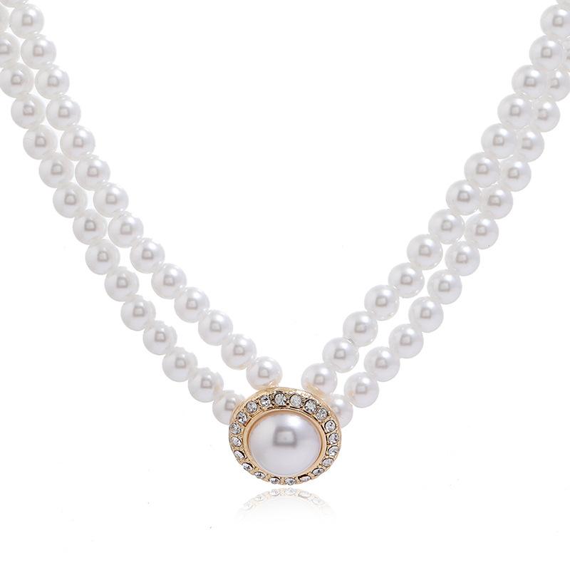 Retro Elegant Hepburn Fan Pearl Necklace Banquet Temperament Personality Versatile Collarbone Chain Cheongsam Dress with Accessories Women