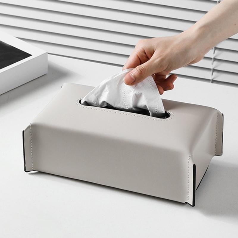 PU Leather Tissue Box Rectangular Paper Towel Container Elegant Tissues Storage Case Refillable Napkin Dispenser