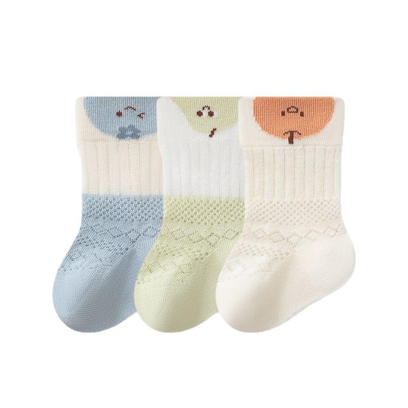 Three-Pair Pack: Breathable Baby Mid-Calf Cartoon Socks with Loose Cuff for Infants and Toddlers