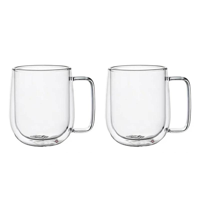 2PCS 150-350ml Heat Resistant High Borosilicate Glass Mug Double Wall Glass Coffee Cup with Handle Milk Water Cup Clear Cups