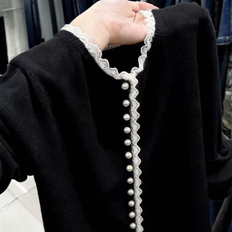 2026 Womens Soft Knit Sweater With Lace Trim Collar Loose Fit Elegant Pullover In Multiple Colors