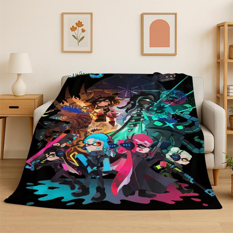 funny Splatoon 3 Cartoon Game Flannel Blanket Soft Warm Throw Blanket for Bedroom Living Room Bed Travel Camping Picnic Gift 75x90cm