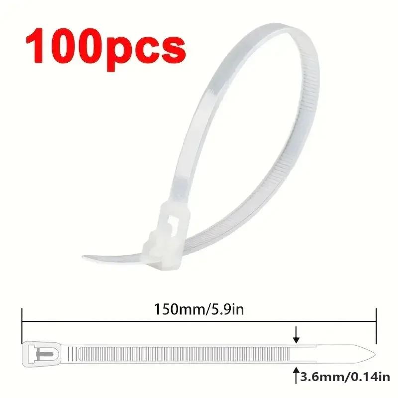 100PCS Reusable Cable Ties Self-locking Plastic Nylon Cable Tie Slipknot Cable Organizer Cable Tidy Lock Strap Zip Ties Binder