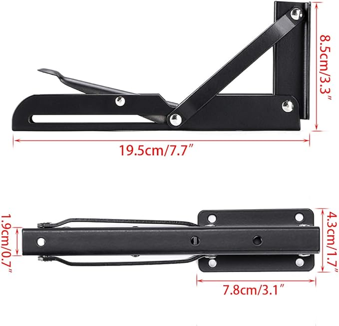 2-Pack Brushed Stainless Steel 8-18 Inch Adjustable Folding Angle Bracket – Heavy-Duty Wall-Mounted Shelf Support Triangle