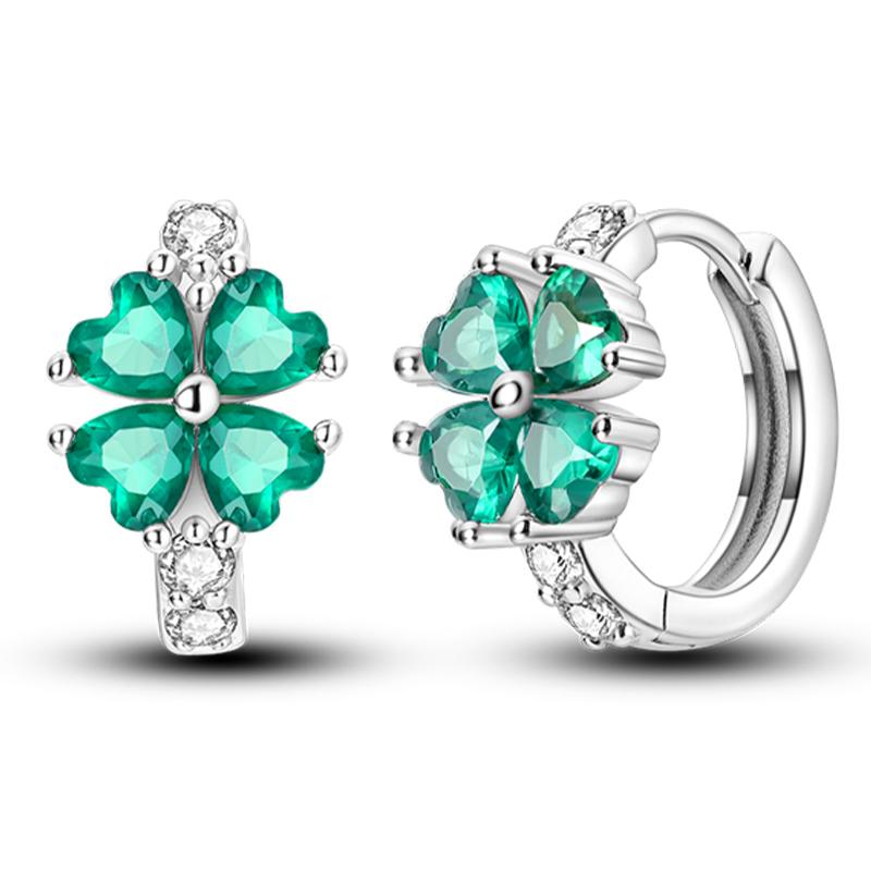 925 Silber Stern Mond Creolen Funkelnde Zirkonia Kleeblatt Ohrringe für Damen Hübscher Schmuck für Hochzeitsfeiern Geschenke