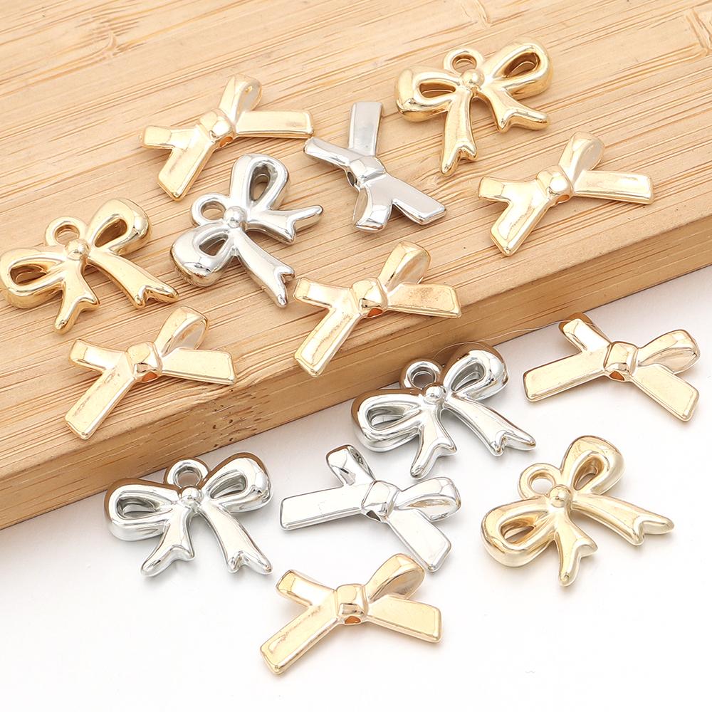 30pcs CCB Bow Beads Plastic Bowknot Charms Pendants For Jewelry Making DIY Crafts Neklace Earrings Keychain Accessories Findings