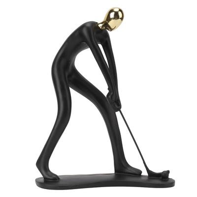 Golfer Sculpture Gold Head Hand Crafted Abstract Resin Golfer Ornament for Home Office