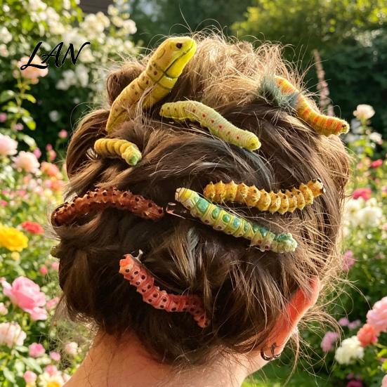 Lifelike Insect Hair Pins Halloween Caterpillar Clips, Hand Painted Reptile Clip Headpiece, Fashionable Clips for Daily Use Spooky Party Accessories,