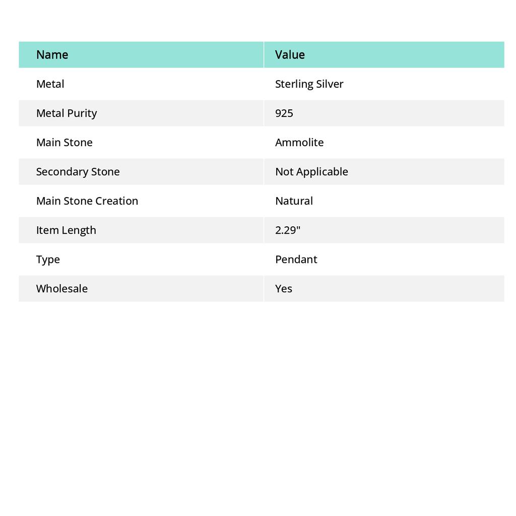 Ammolite Gemstone 925 Sterling Silver Jewelry Pendant 2.29" L3j33