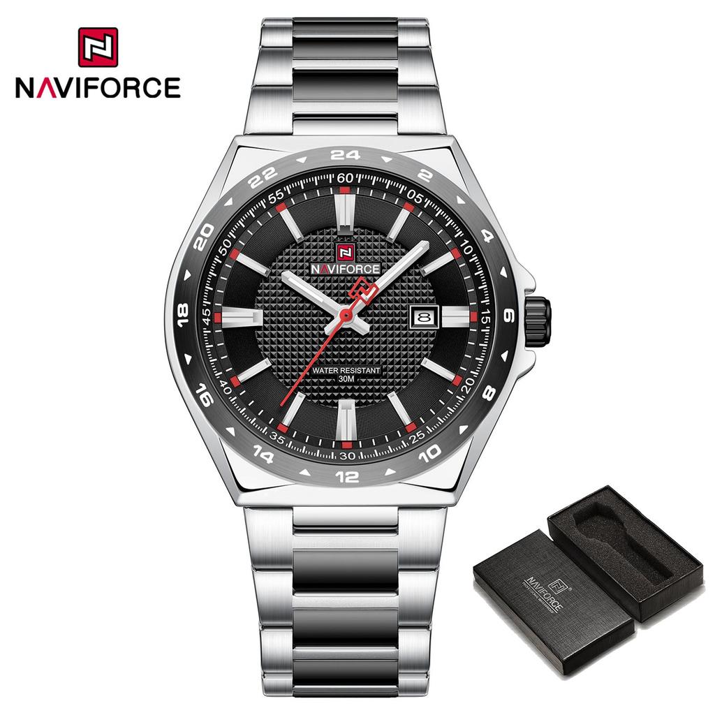 Naviforce Original Quartz Watch for Men Calendar Stainless Steel Strap Luminous Pointer Round Case Waterproof Men Watch NF9266