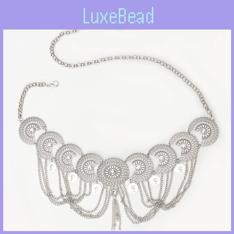European Style Silver Metal Waist Chain With Sculpted Design For Boho Party And Stage Shows