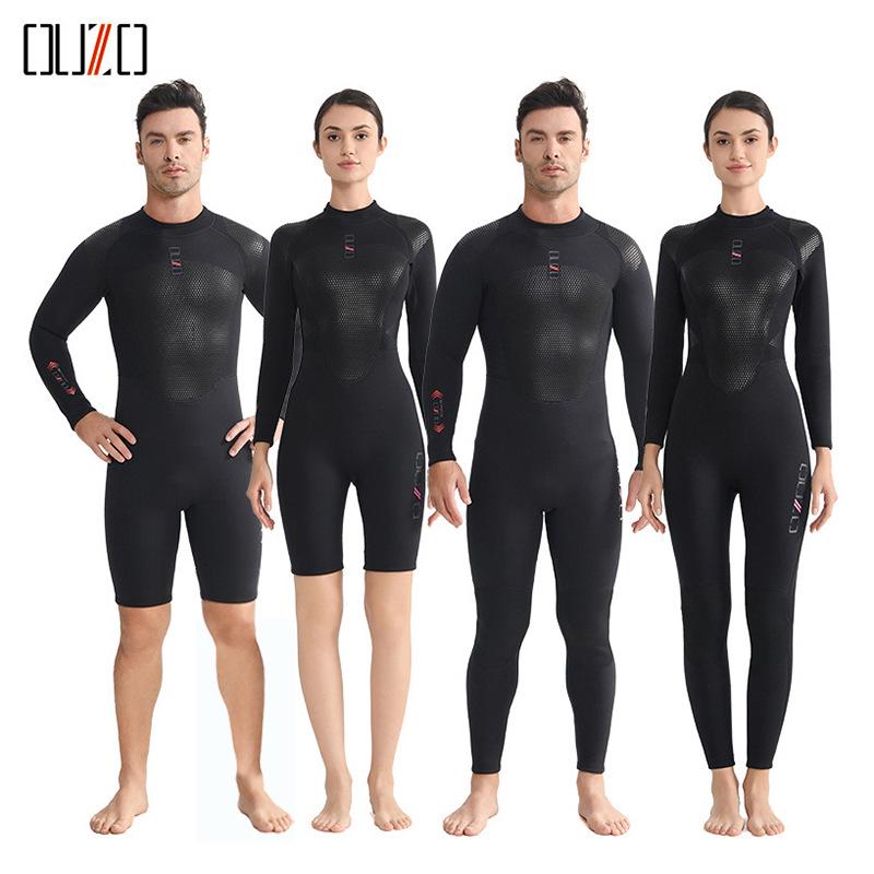 3mm OUZO Unisex Wetsuit: Warm, Quick-Drying, Super Elastic, Sun-Protected One-Piece for Winter Surfing and Diving.