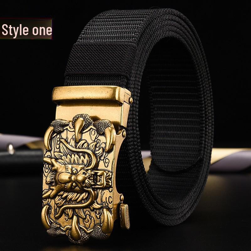 Men's Nylon Canvas Belt with Toothless Automatic Buckle - Retro Style, Plus Size.