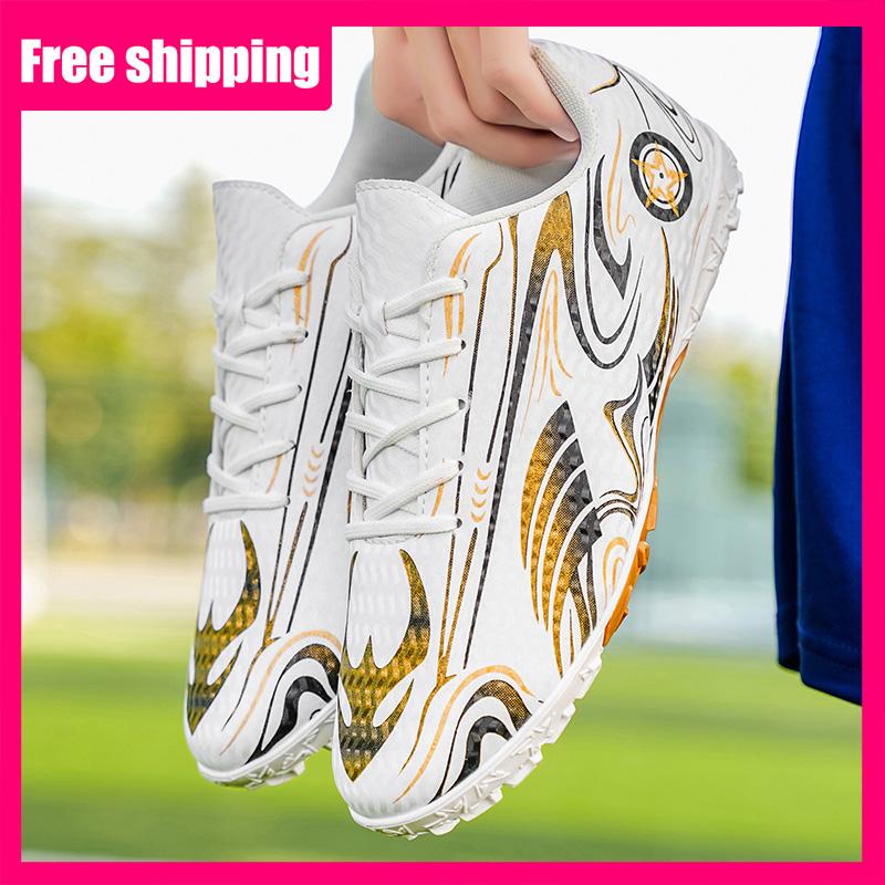 Mens Football Shoes TF Leather Four-Season Professional Low Cut Anti-Slip Rubber Outsole Grass Field Match Training Shoes