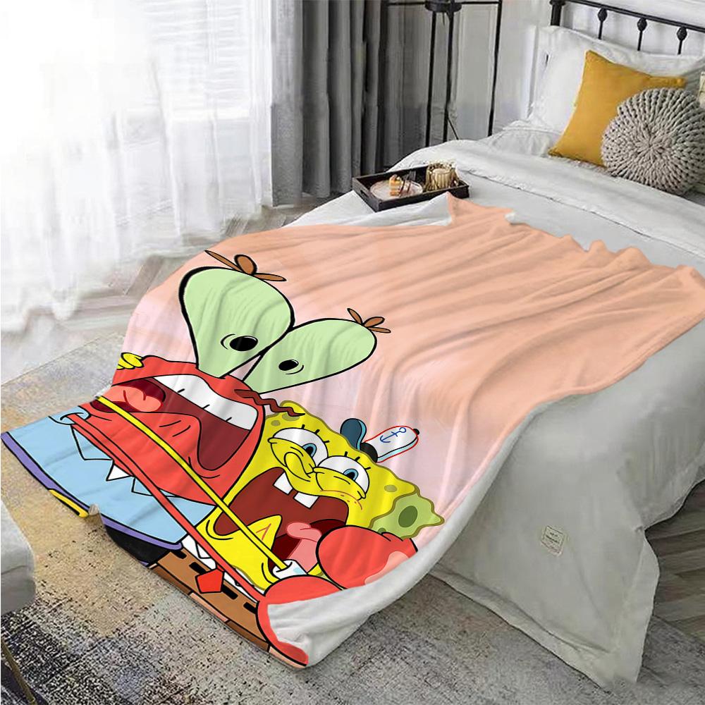 Kawaii S-SpongeBob Home and Decoration Double Bed Blankets for Beds Sofa Blanket Christmas Summer Comforter Camping Anime Picnic
