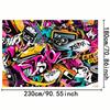 Sfondo Grafite Urbana 2D, Sfondo con Elementi di Street Art Rosa & Giallo, Fotocamera e Musica
